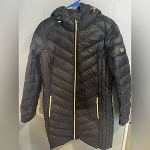 Michael Kors Quilted Black Puffer Coat with Gold Accents
